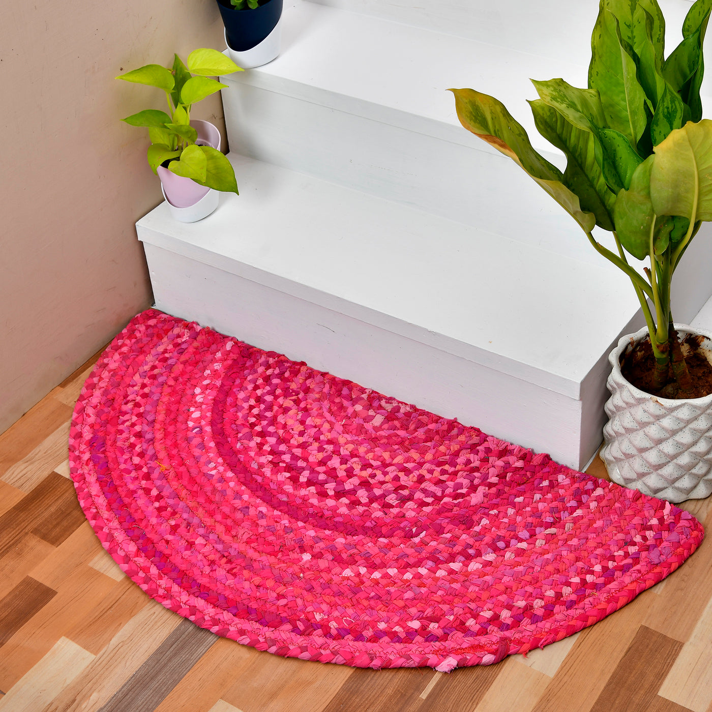 Bohemian Cotton Chindi Half Round Doormat, Cotton Half Circle Rug, Half Moon Doormat for Entryway