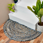 Braided Denim Jute Half Circle Rug for Front Door, Half Moon Entryway Rug, Half Moon Welcome Doormat