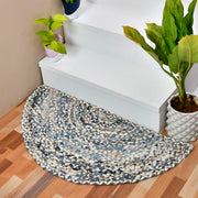Half Moon Denim Rug for Kitchen Door, Bohemian Front Door Welcome Rug, Hand Braided Half Circle Rug