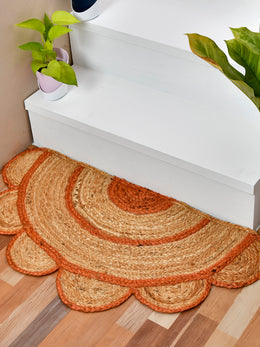 Half Circle Jute Rug for Front Door Decor, Bohemian Half Moon Doormat for Kitchen/Bathroom