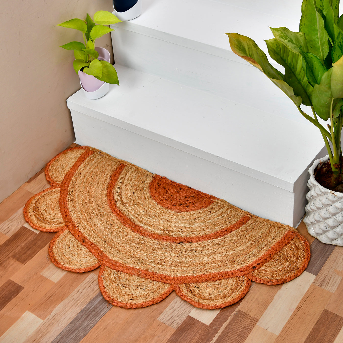 Half Circle Jute Rug for Front Door Decor, Bohemian Half Moon Doormat for Kitchen/Bathroom