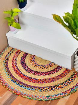 Braided Jute Semi Circle Doormat for Front Door/Entryways, Half Round Rug for Stairs Landing
