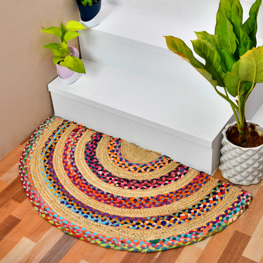 Braided Jute Semi Circle Doormat for Front Door/Entryways, Half Round Rug for Stairs Landing