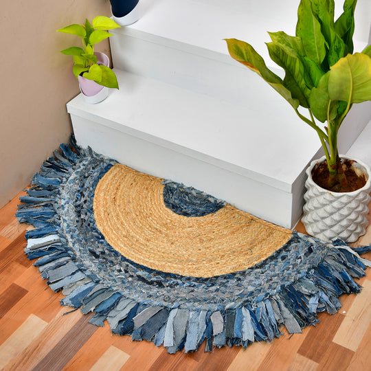 Half Circle Denim Rug for Entryway/Front Door, Half Moon Doormat for Bathroom/Kitchen