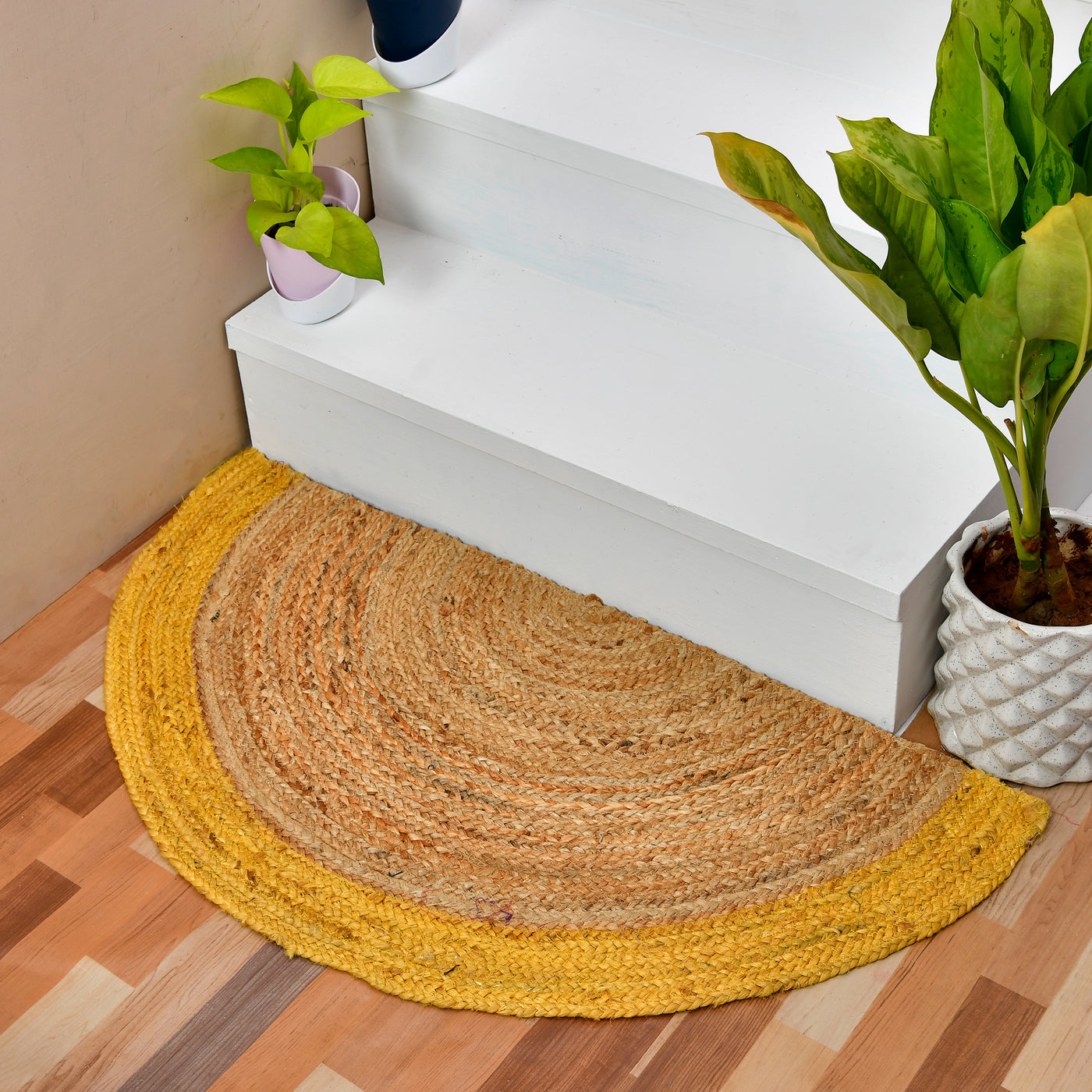 Half Circle Jute Rug for Kitchen Entrance Door, Natural Jute Half Round Doormat for Front Door