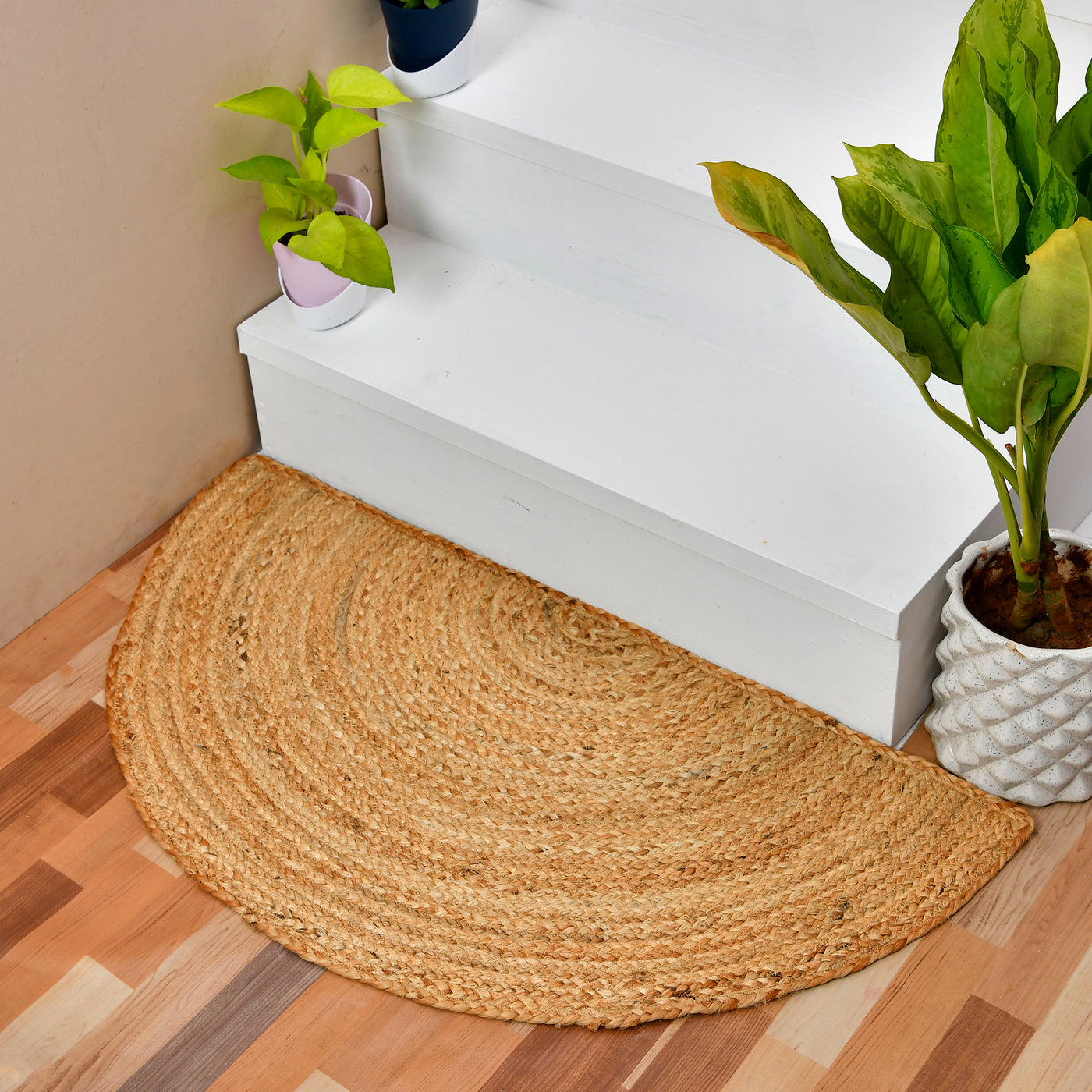 Natural Jute Seagrass Half Circle Welcome Doormat, Half Moon Rug for Entryway/Front Door Decor