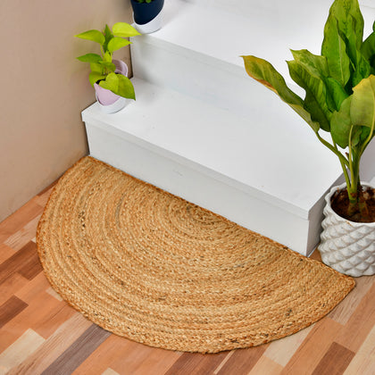 Natural Jute Seagrass Half Circle Welcome Doormat, Half Moon Rug for Entryway/Front Door Decor