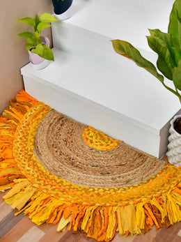 Braided Cotton Chindi Doormat Rug, Half Circle Doormat for Kitchen/Bathroom/Front Door