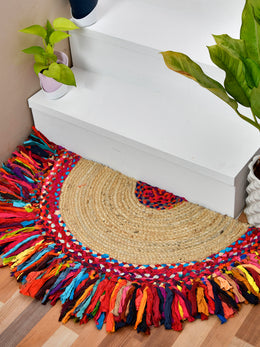 Hand Braided Cotton Jute Half Circle Rug, Half Moon Welcome Doormat, Half Round Rug for Entrance Door