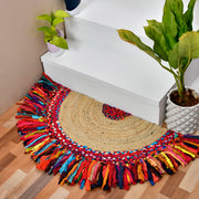 Hand Braided Cotton Jute Half Circle Rug, Half Moon Welcome Doormat, Half Round Rug for Entrance Door