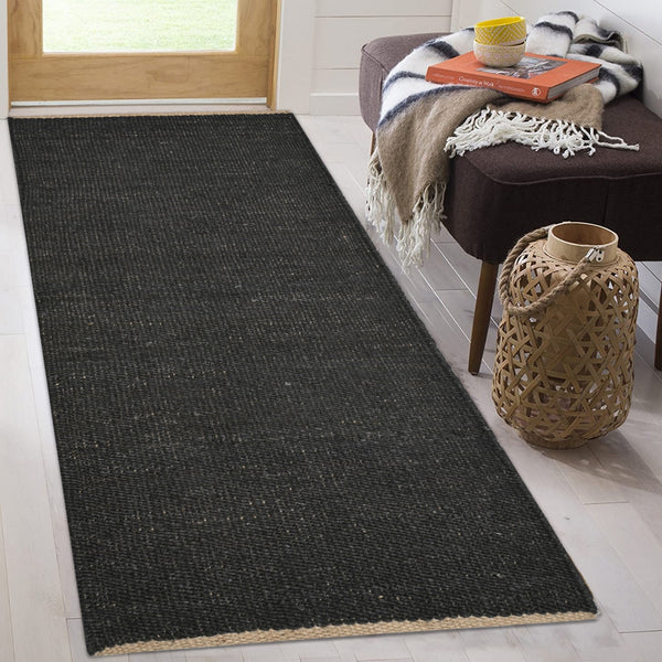 Black Jute Hallway Runner | Black Stair Runner | Handwoven Carpet Rug for Kitchen/Bathroom