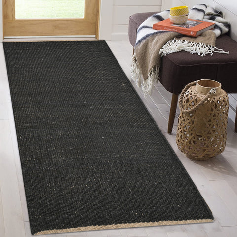 Black Jute Hallway Runner | Black Stair Runner | Handwoven Carpet Rug for Kitchen/Bathroom