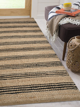 Striped Pattern Jute Stair Carpet | Handwoven Hallway Runner for Heavy Traffic Areas