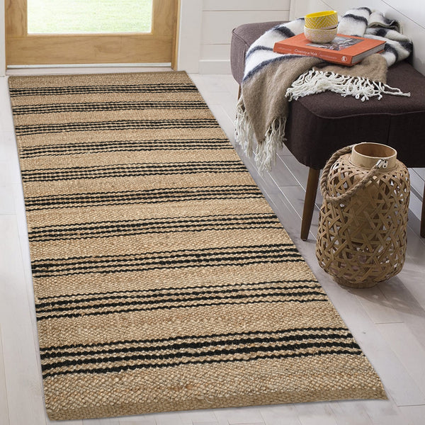 Striped Pattern Jute Stair Carpet | Handwoven Hallway Runner for Heavy Traffic Areas