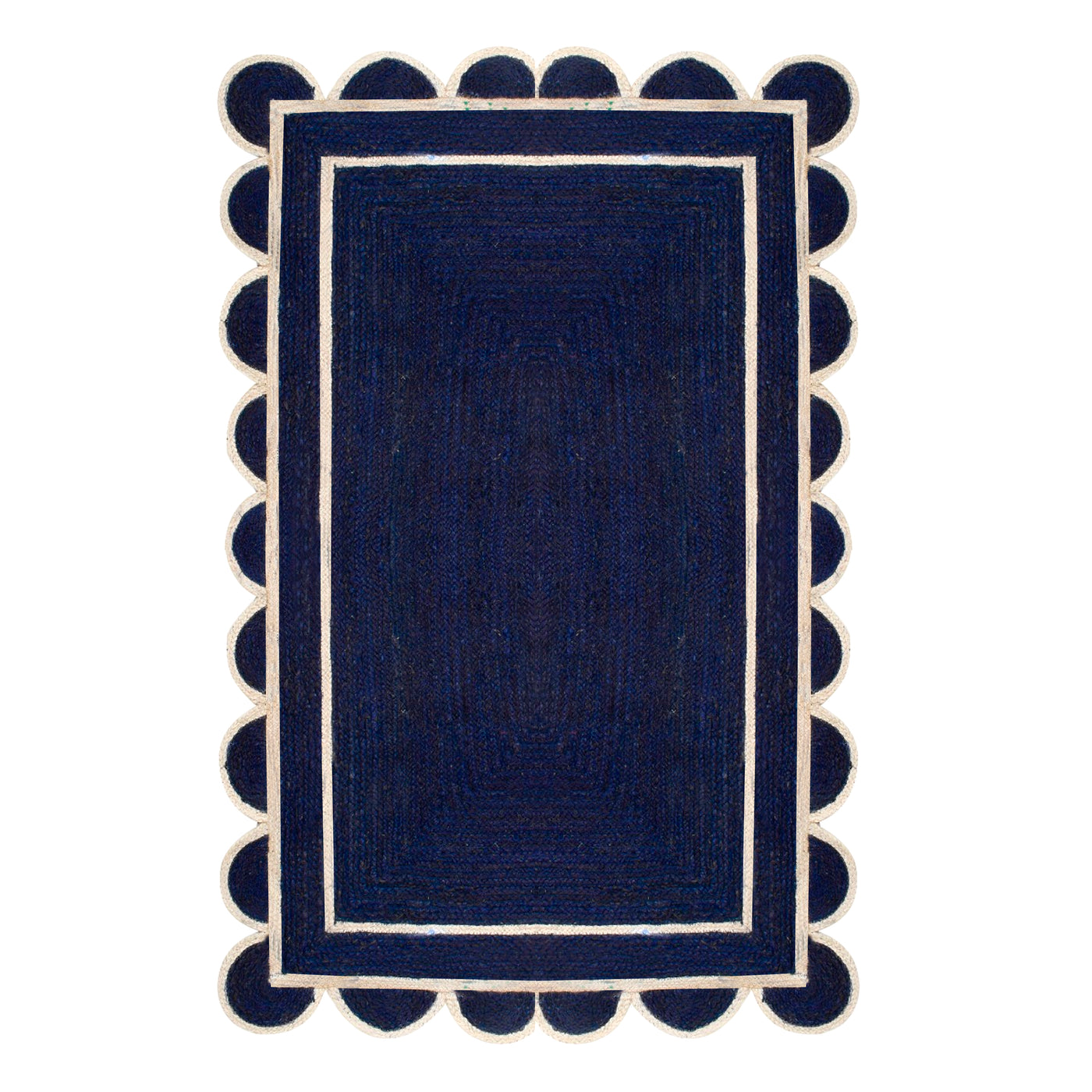Navy Blue Scalloped Jute Rug | Scallop Edge Rug | Jute Scalloped Carpet