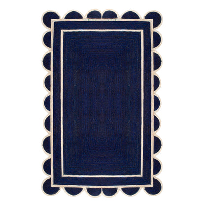 Navy Blue Scalloped Jute Rug | Scallop Edge Rug | Jute Scalloped Carpet