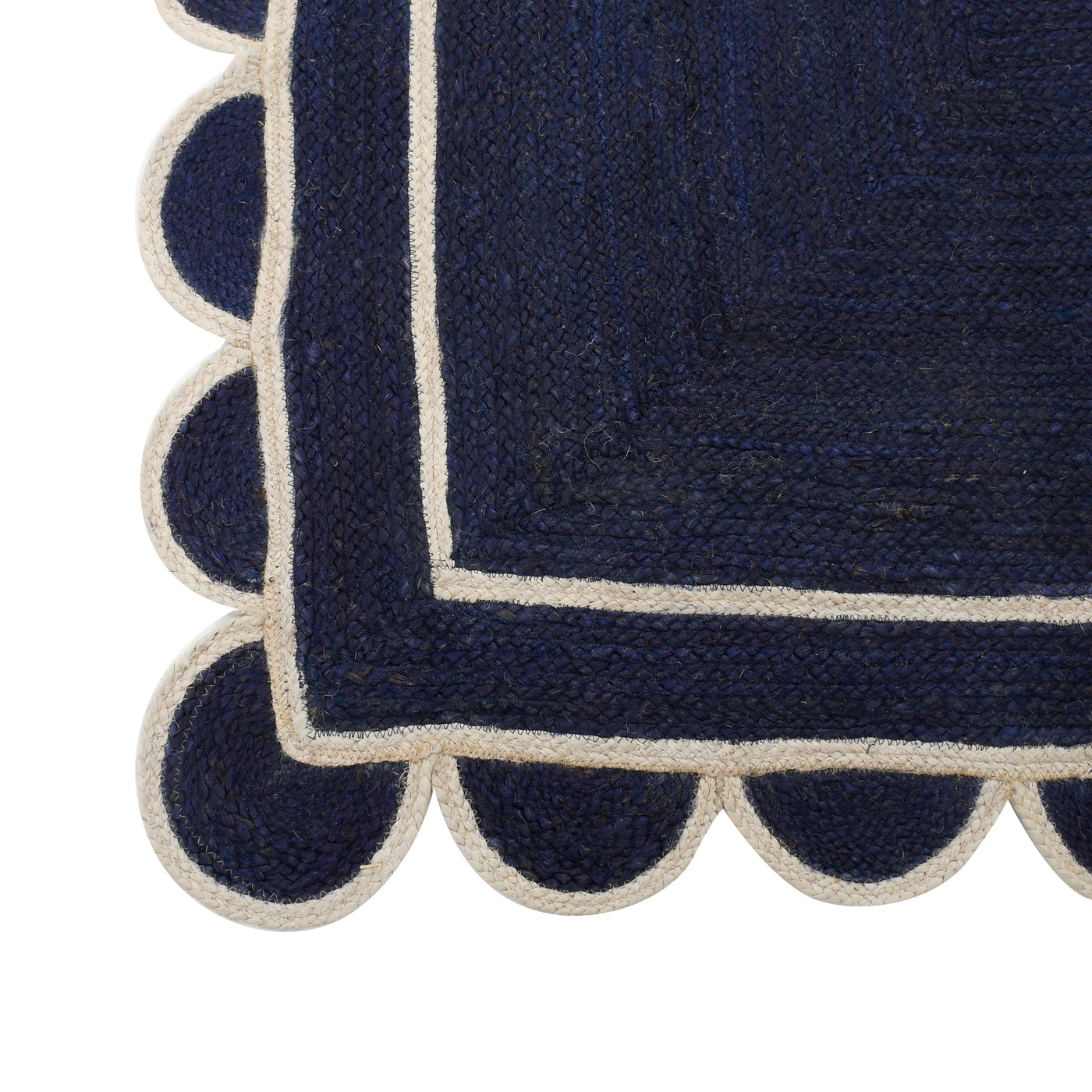 Navy Blue Scalloped Jute Rug | Scallop Edge Rug | Jute Scalloped Carpet