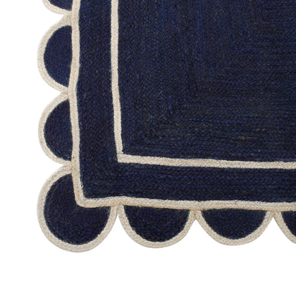Navy Blue Scalloped Jute Rug | Scallop Edge Rug | Jute Scalloped Carpet
