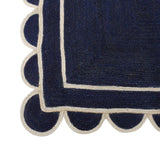 Navy Blue Scalloped Jute Rug | Scallop Edge Rug | Jute Scalloped Carpet