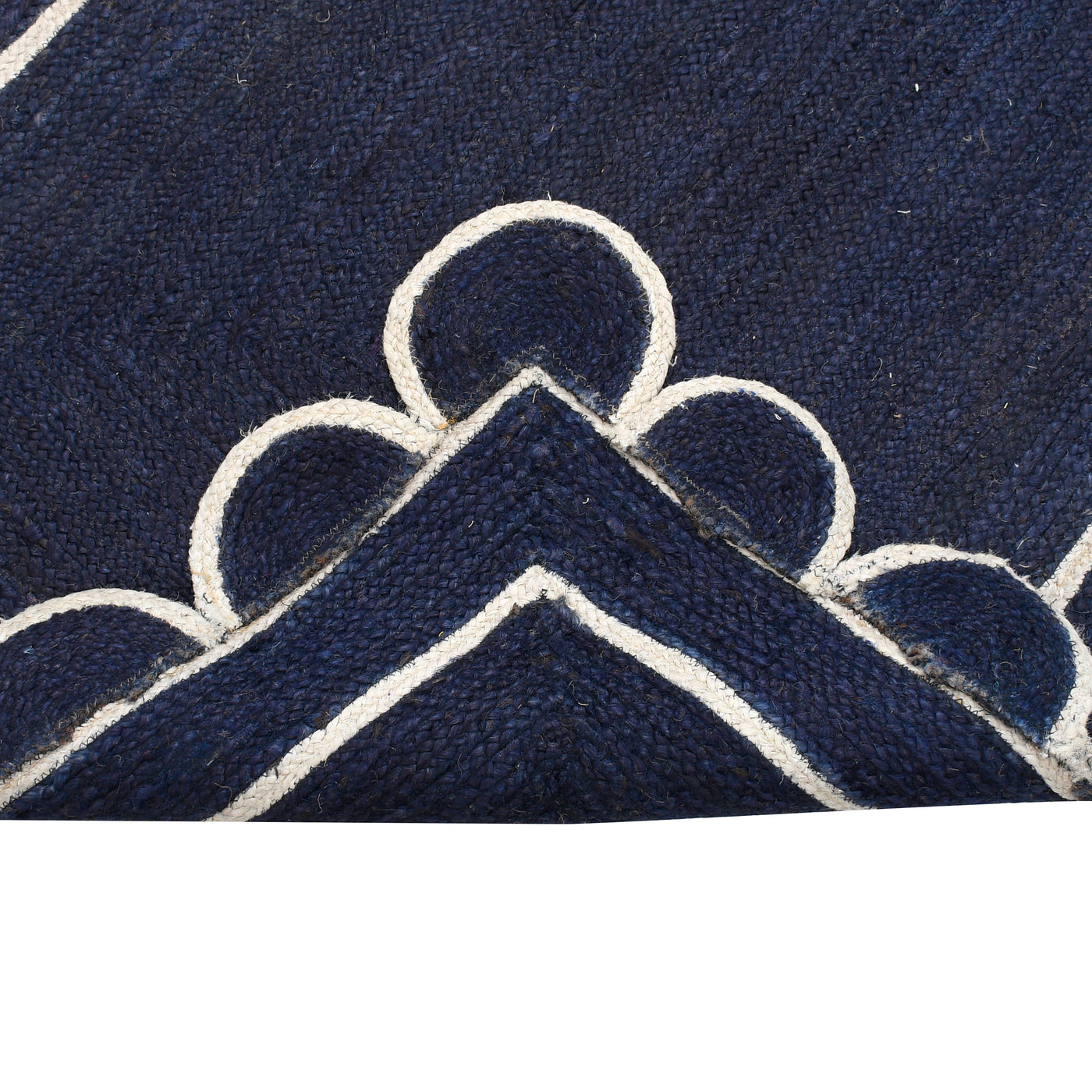 Navy Blue Scalloped Jute Rug | Scallop Edge Rug | Jute Scalloped Carpet