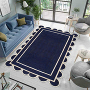 Navy Blue Scalloped Jute Rug | Scallop Edge Rug | Jute Scalloped Carpet