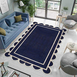 Navy Blue Scalloped Jute Rug | Scallop Edge Rug | Jute Scalloped Carpet