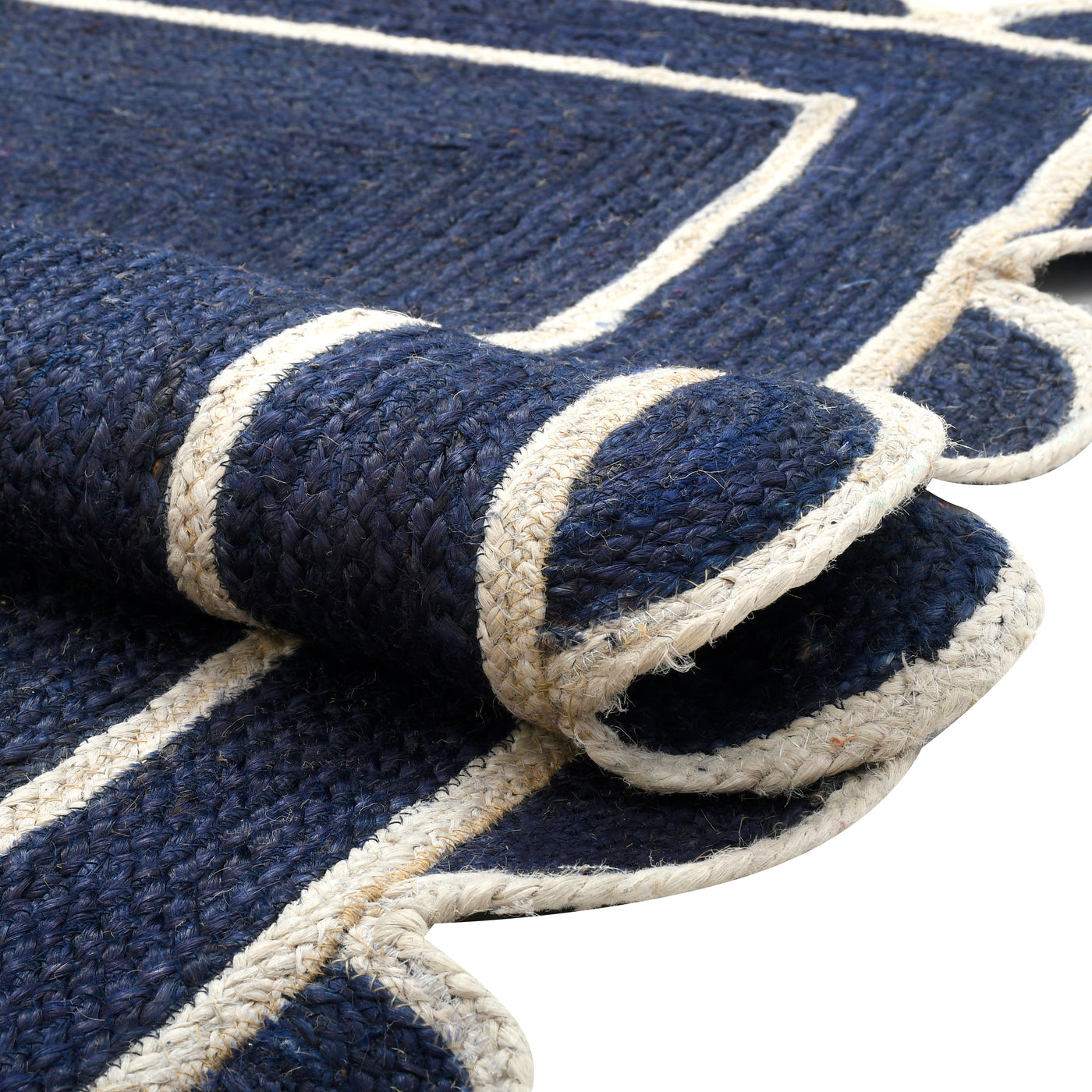 Navy Blue Scalloped Jute Rug | Scallop Edge Rug | Jute Scalloped Carpet