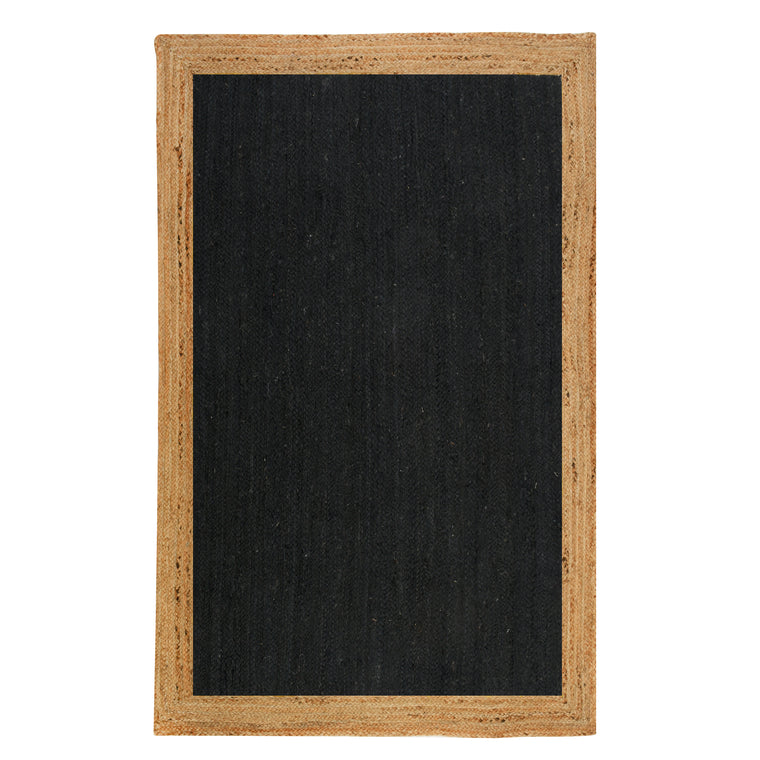 Braided Jute Rug Runner, Black Area Rug Carpet, Long Hallway Runner, Natural Woven Jute Rug