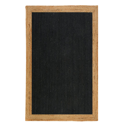 Braided Jute Rug Runner, Black Area Rug Carpet, Long Hallway Runner, Natural Woven Jute Rug