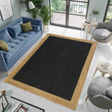 Braided Jute Rug Runner, Black Area Rug Carpet, Long Hallway Runner, Natural Woven Jute Rug