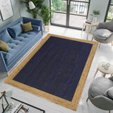 Navy Blue Rug Runner, Braided Hallway Carpet, Natural Woven Jute Rug in Custom Size