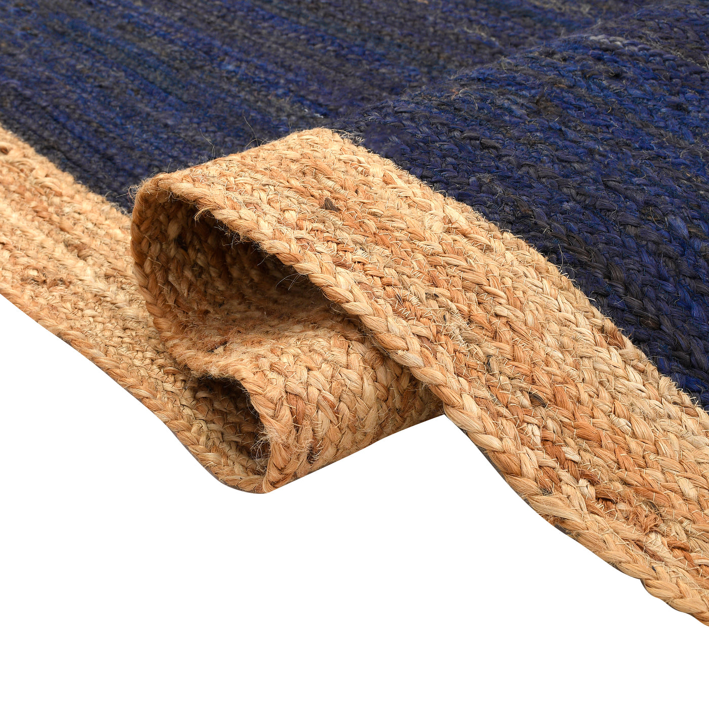 Navy Blue Rug Runner, Braided Hallway Carpet, Natural Woven Jute Rug in Custom Size