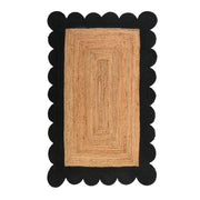 Natural Jute Scalloped Rug, Black Scallop Edge Rug Runner, Modern Decor Boho Hallway Carpet 
