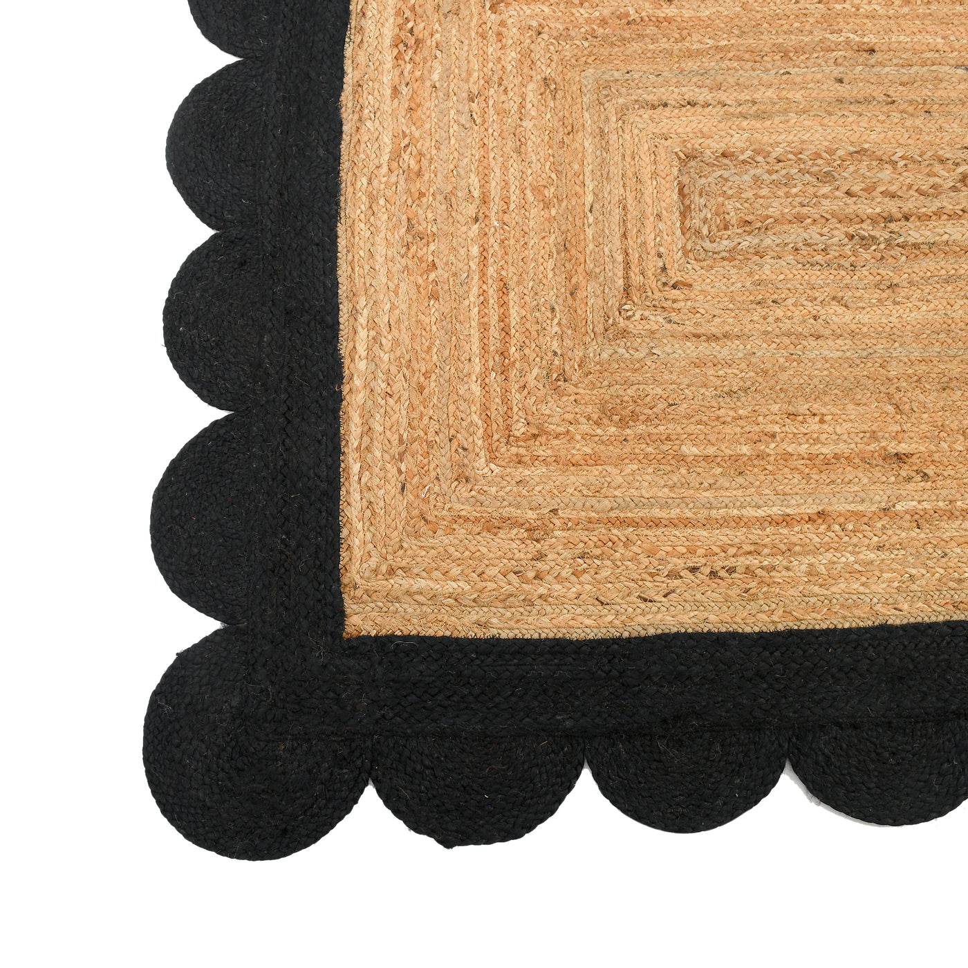 Natural Jute Scalloped Rug, Black Scallop Edge Rug Runner, Modern Decor Boho Hallway Carpet 