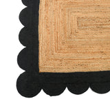 Natural Jute Scalloped Rug, Black Scallop Edge Rug Runner, Modern Decor Boho Hallway Carpet 