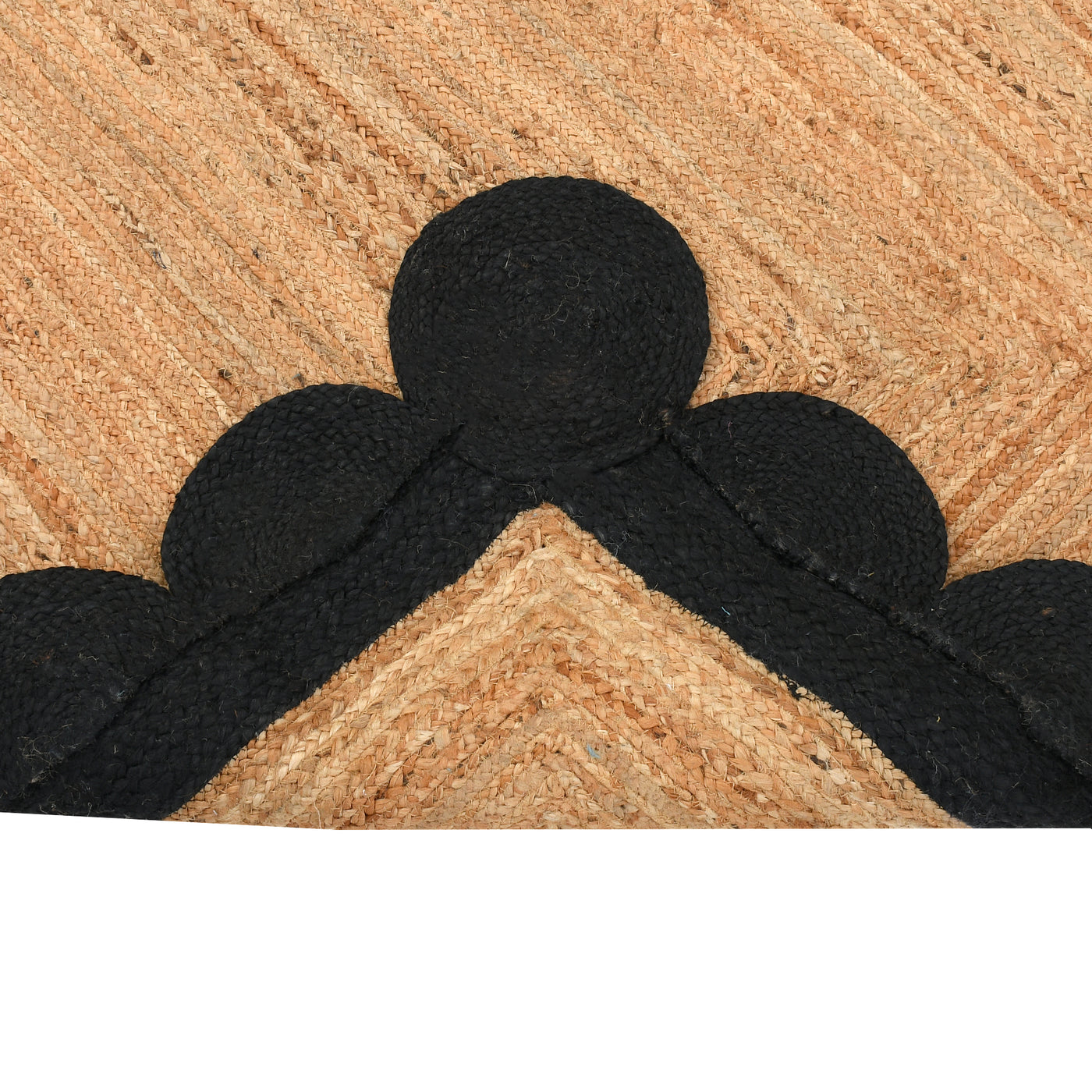 Natural Jute Scalloped Rug, Black Scallop Edge Rug Runner, Modern Decor Boho Hallway Carpet 