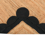 Natural Jute Scalloped Rug, Black Scallop Edge Rug Runner, Modern Decor Boho Hallway Carpet 