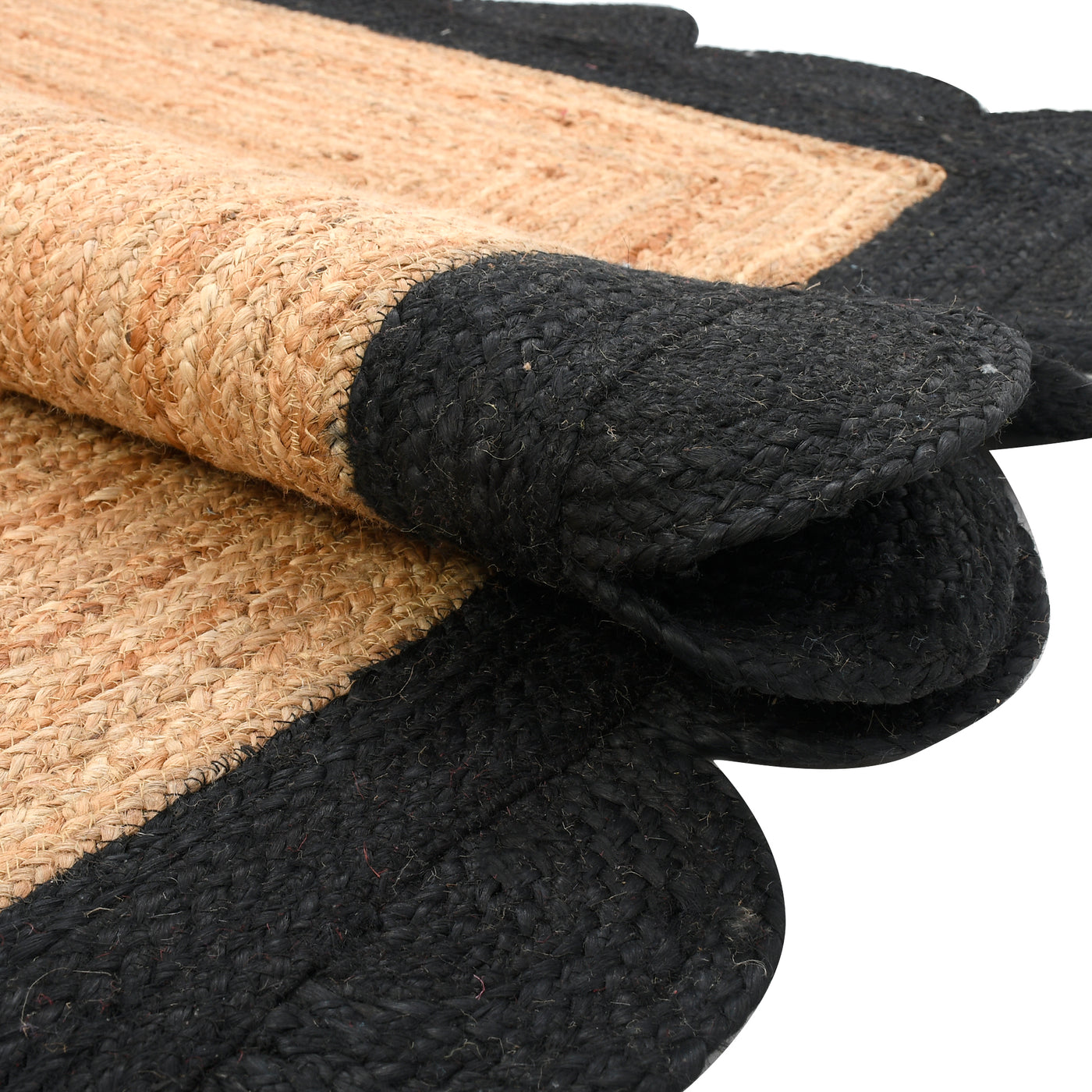 Natural Jute Scalloped Rug, Black Scallop Edge Rug Runner, Modern Decor Boho Hallway Carpet 