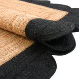 Natural Jute Scalloped Rug, Black Scallop Edge Rug Runner, Modern Decor Boho Hallway Carpet 