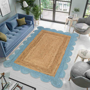Scallop Edge Rug, Scalloped Jute Rug Runner for Heavy Traffic Hallway/Entryway