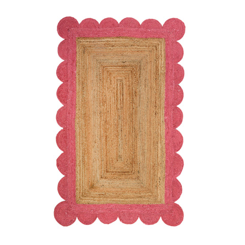 Jute Scalloped Edge Rug | Natural Scalloped Rug | Farmhouse Hallway Runner Carpet