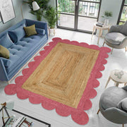 Jute Scalloped Edge Rug | Natural Scalloped Rug | Farmhouse Hallway Runner Carpet