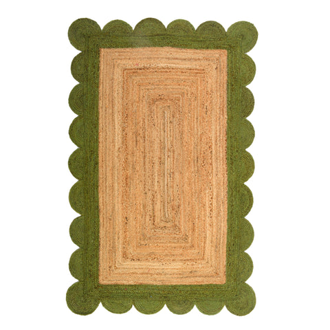 Green Scallop Edge Rug 8X10 | Scalloped Jute Rug | Heavy Traffic Hallway Carpet Runner