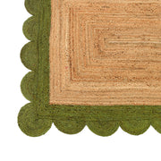 Green Scallop Edge Rug 8X10 | Scalloped Jute Rug | Heavy Traffic Hallway Carpet Runner