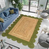 Green Scallop Edge Rug 8X10 | Scalloped Jute Rug | Heavy Traffic Hallway Carpet Runner