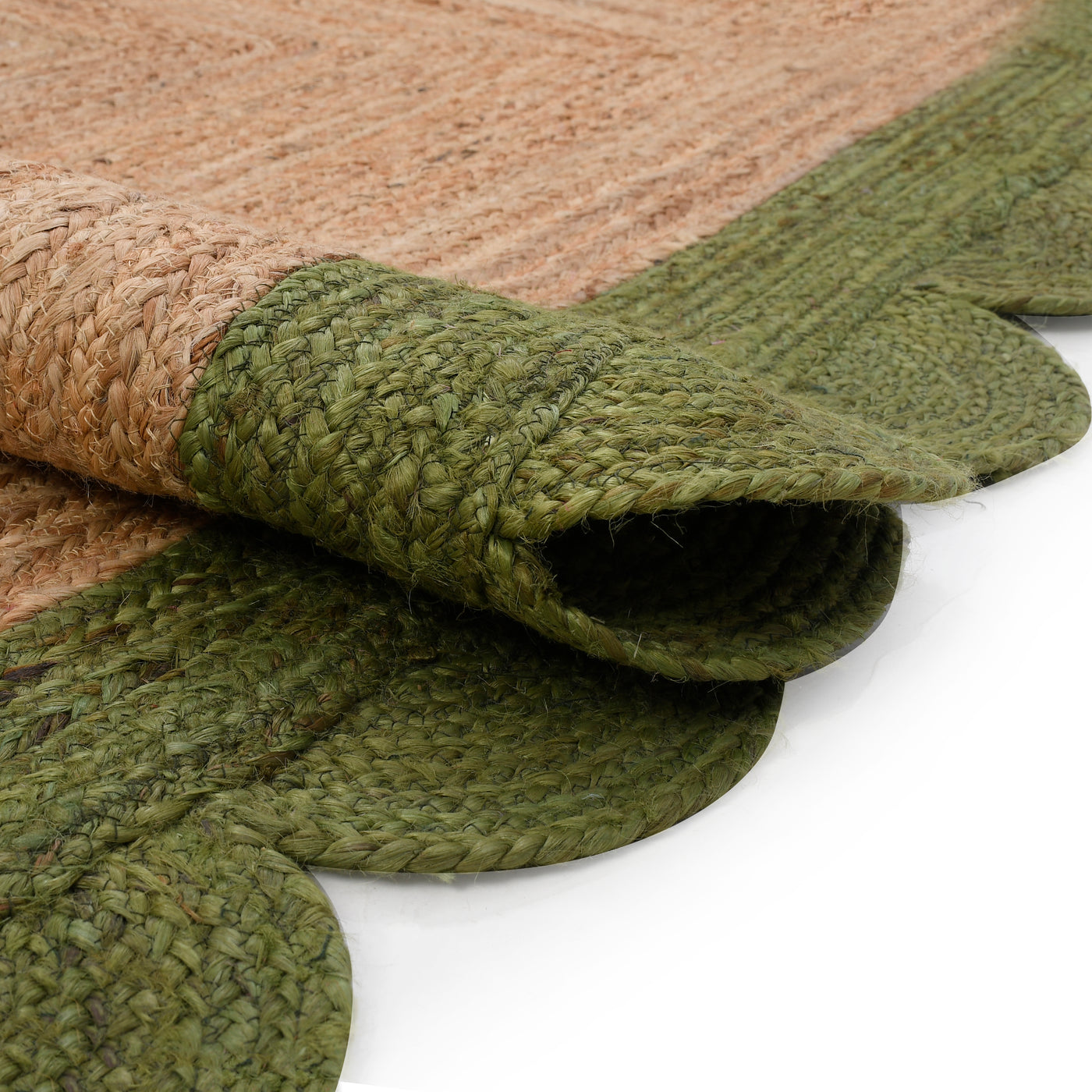 Green Scallop Edge Rug 8X10 | Scalloped Jute Rug | Heavy Traffic Hallway Carpet Runner