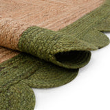 Green Scallop Edge Rug 8X10 | Scalloped Jute Rug | Heavy Traffic Hallway Carpet Runner