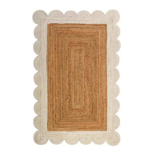 White Scalloped Rug | Heavy Traffic Scallop Edge Hallway Carpet Runner | Scalloped Doormat