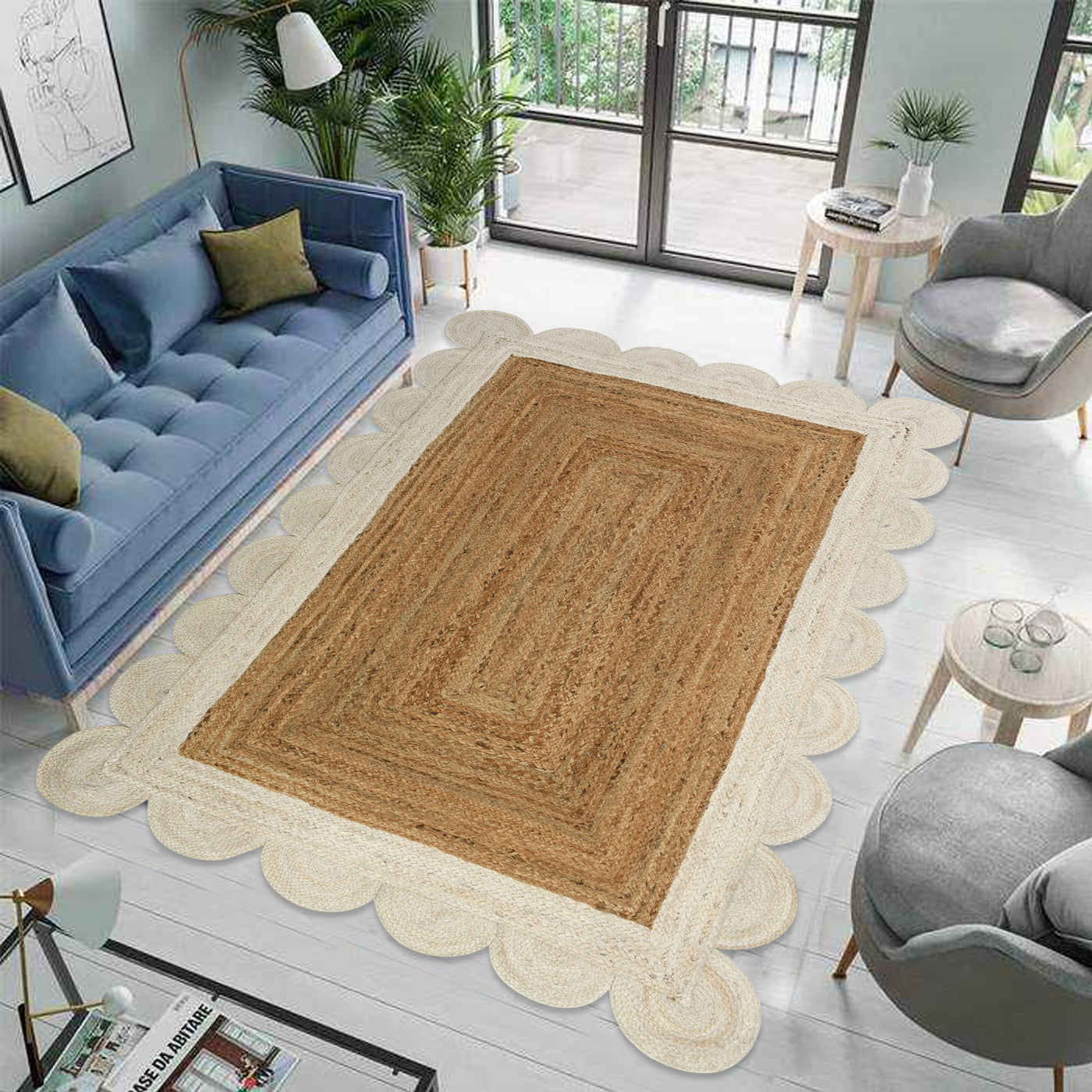 White Scalloped Rug | Heavy Traffic Scallop Edge Hallway Carpet Runner | Scalloped Doormat