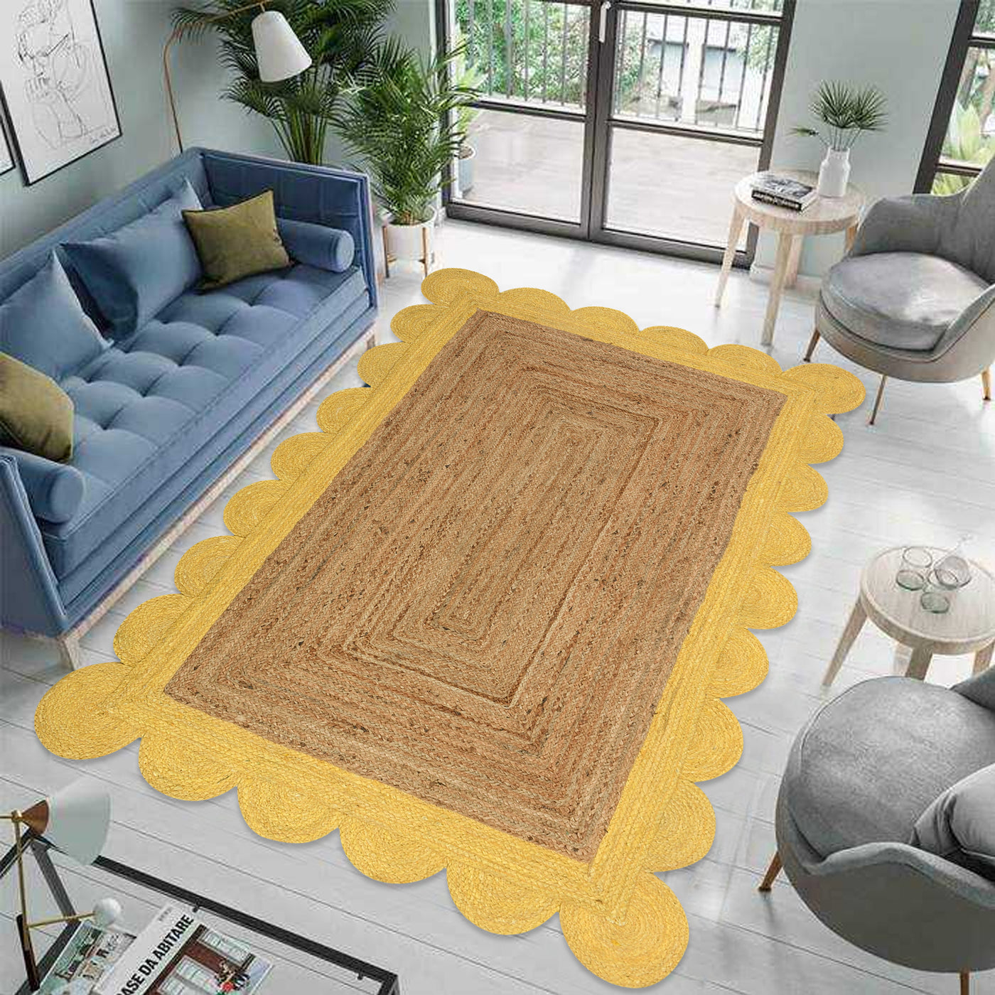 Scalloped Jute Rug for Heavy Traffic Areas | Heavy Duty Scalloped Runner for Hallway/Entryway